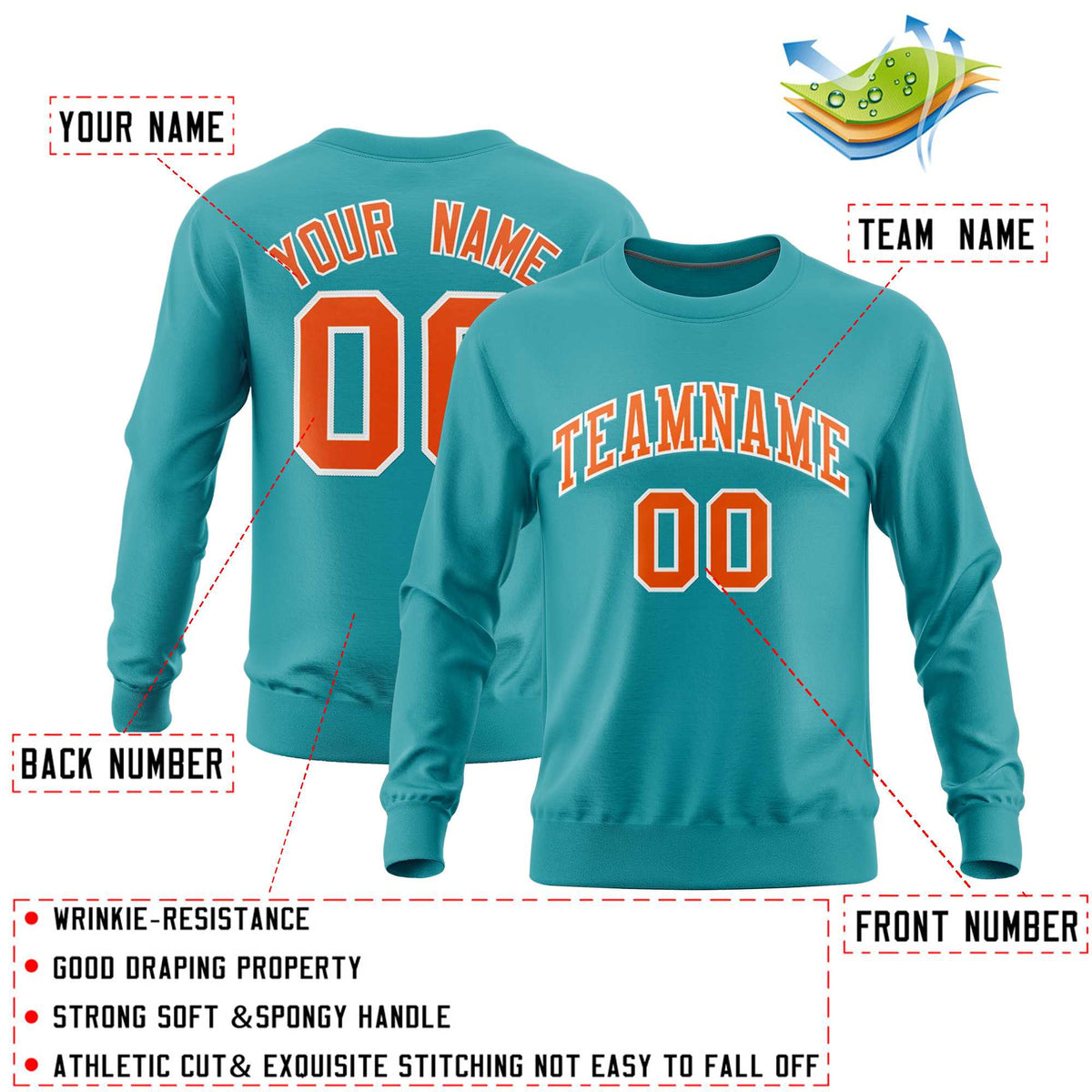Custom Aqua Classic Style Personalized Uniform Pullover Hoodie| KXKSHOP
