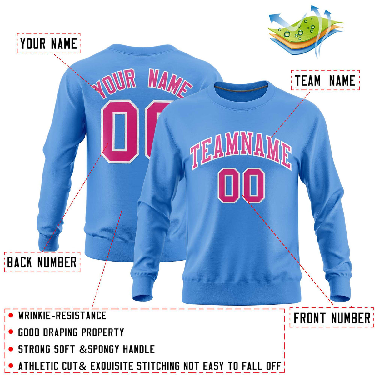 Custom Powder Blue Classic Style Personalized Uniform Pullover Hoodie| KXKSHOP