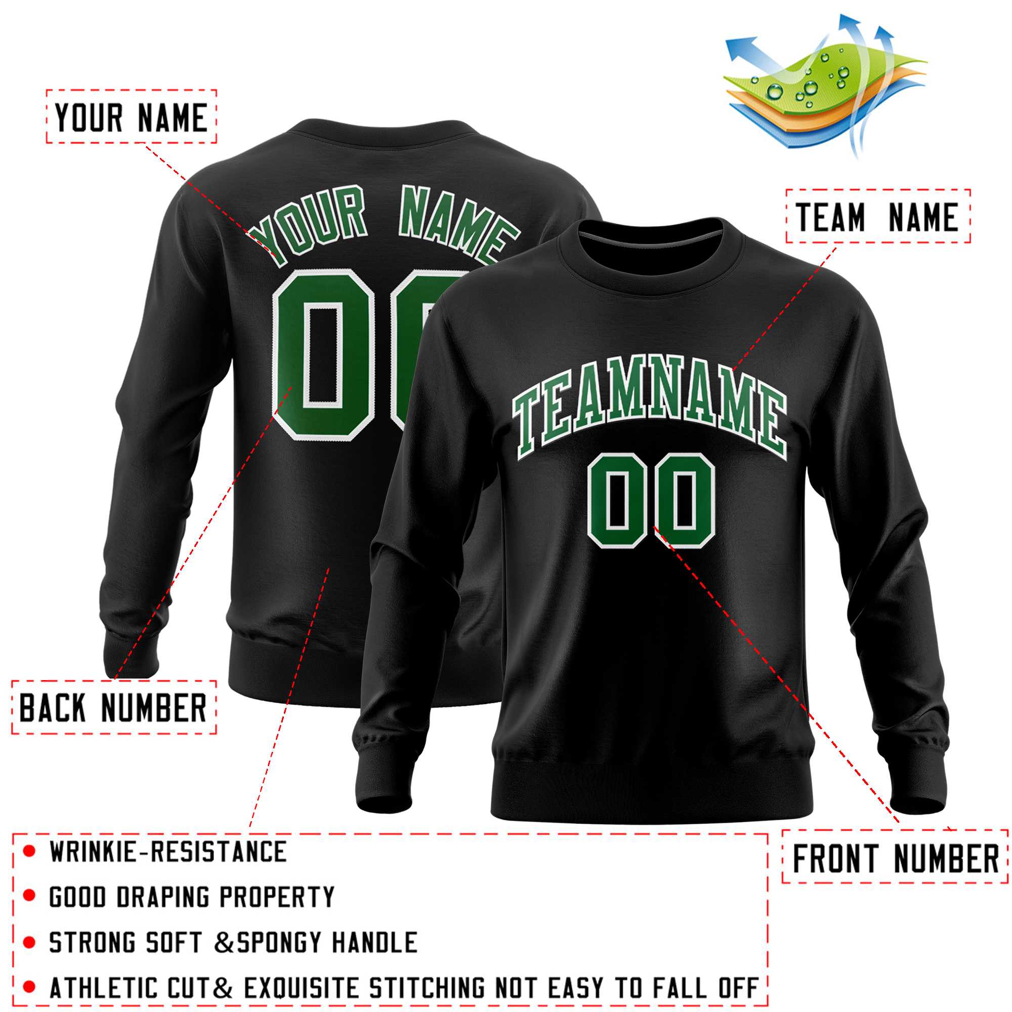 Custom Black Classic Style Personalized Uniform Pullover Hoodie| KXKSHOP