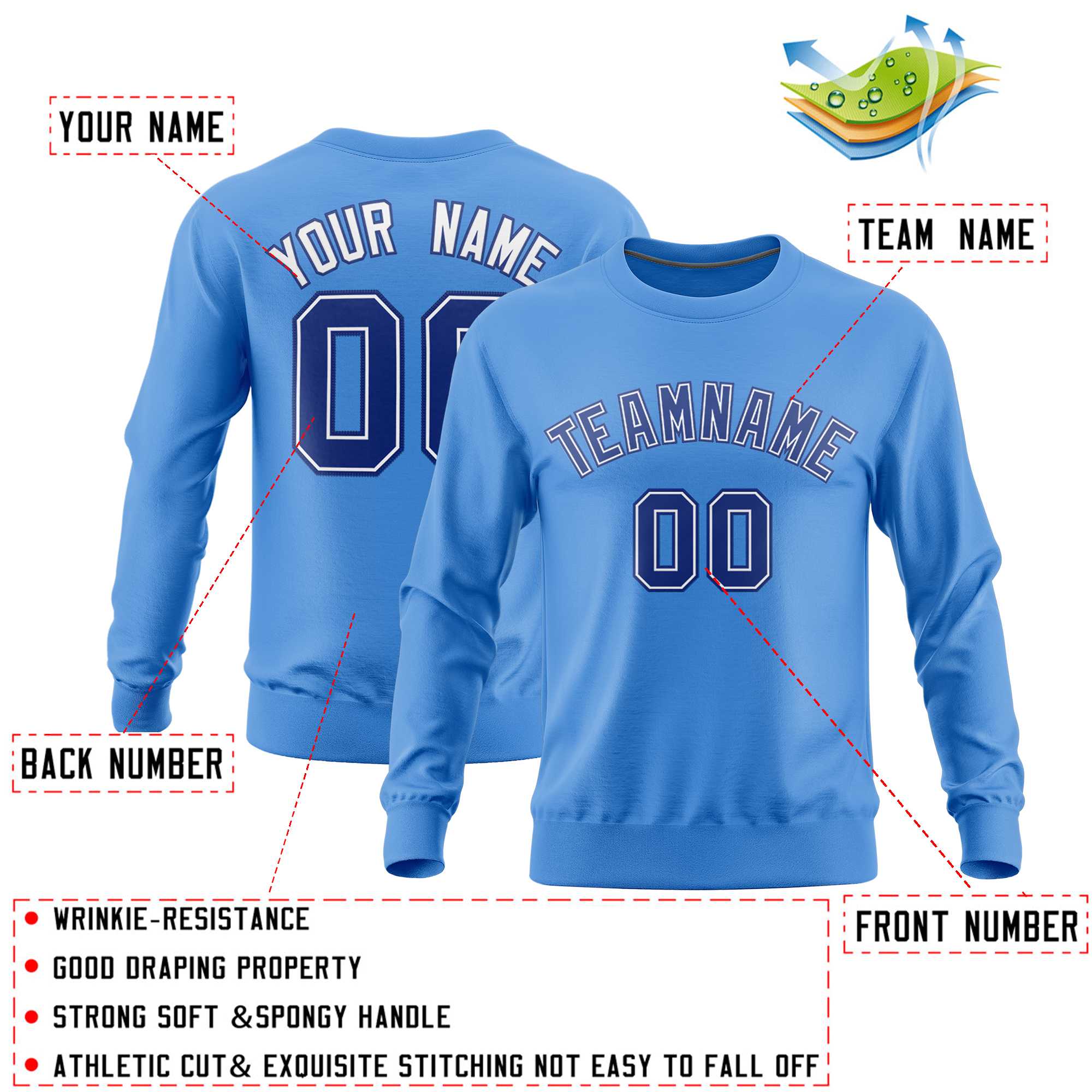Custom Powder Blue Classic Style Personalized Uniform Pullover Hoodie| KXKSHOP