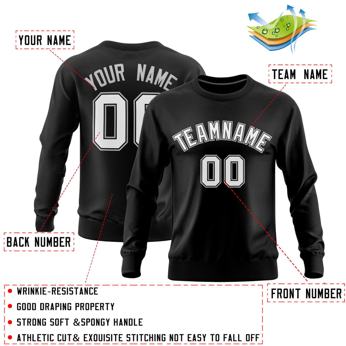 Custom Black Classic Style Personalized Uniform Pullover Hoodie| KXKSHOP