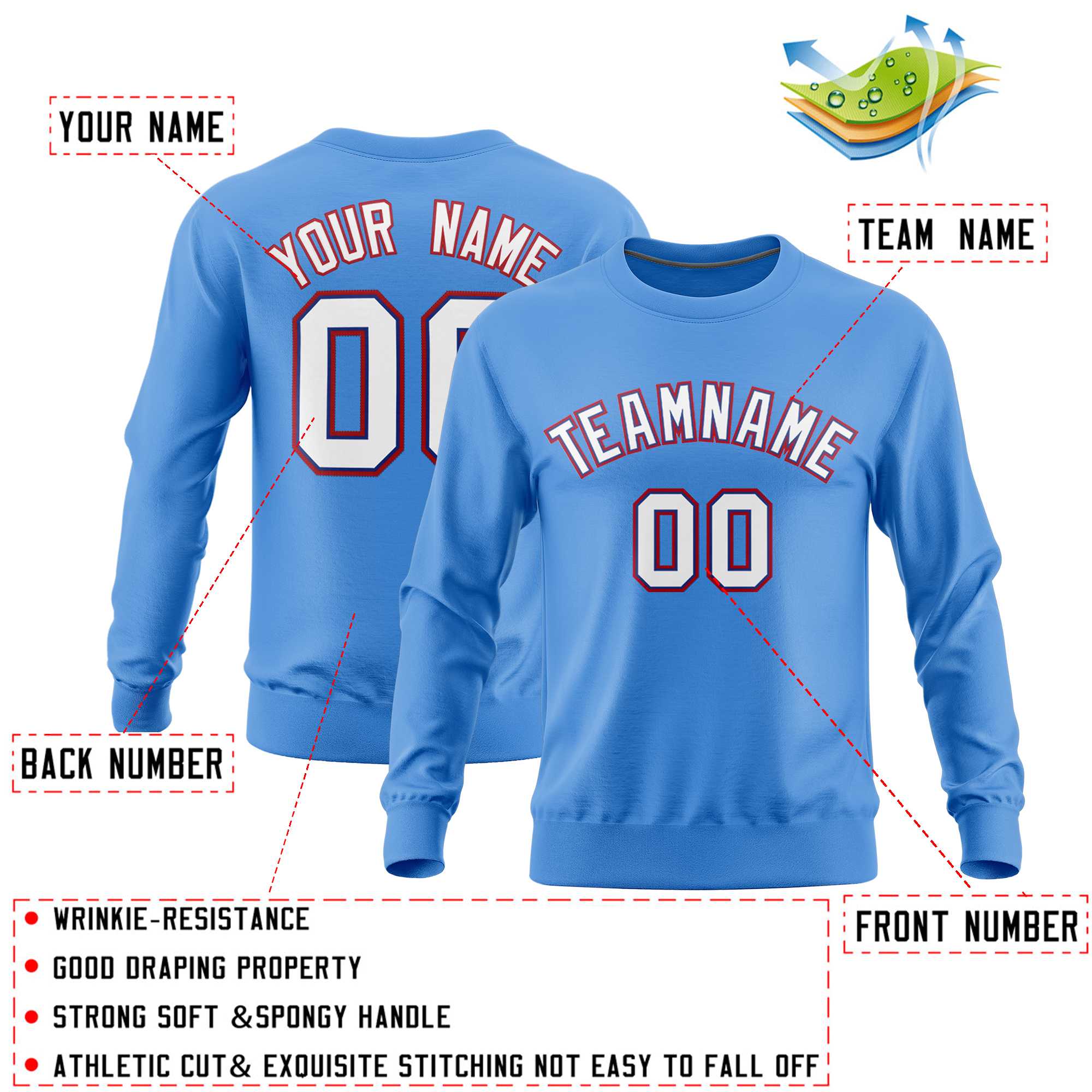 Custom Powder Blue Classic Style Personalized Uniform Pullover Hoodie| KXKSHOP