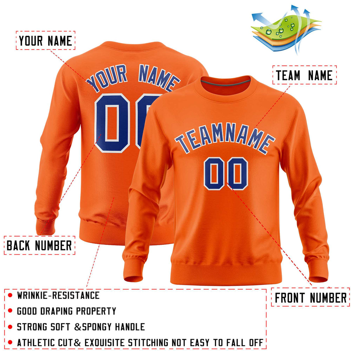 Custom Orange Classic Style Personalized Uniform Pullover Hoodie| KXKSHOP