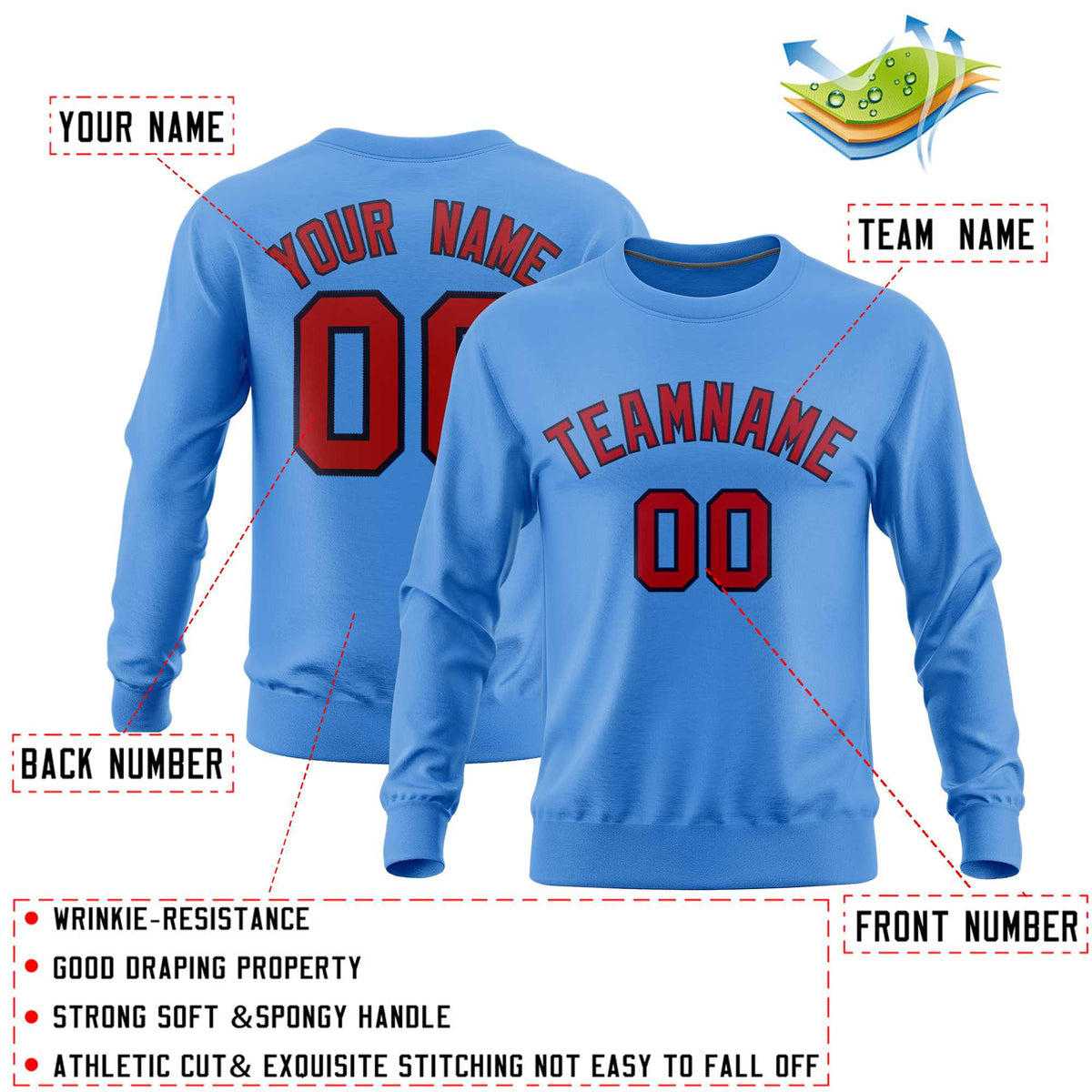 Custom Powder Blue Classic Style Personalized Uniform Pullover Hoodie| KXKSHOP