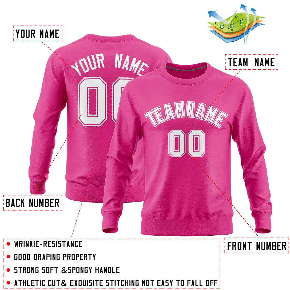 Custom Pink Classic Style Personalized Uniform Pullover Hoodie| KXKSHOP