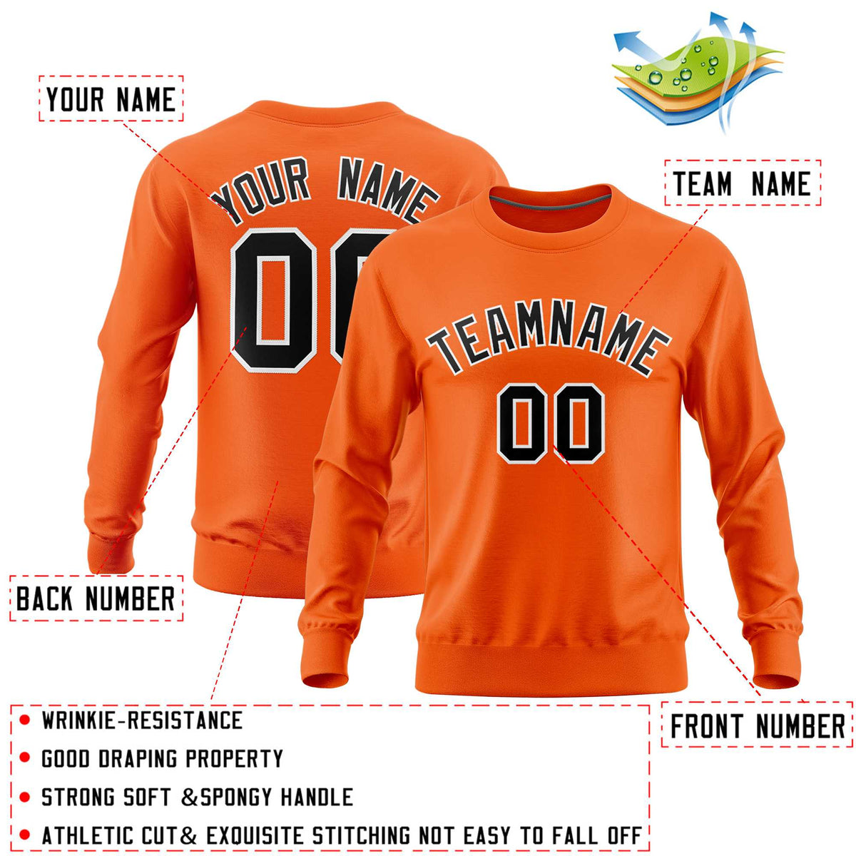 Custom Orange Classic Style Personalized Uniform Pullover Hoodie| KXKSHOP