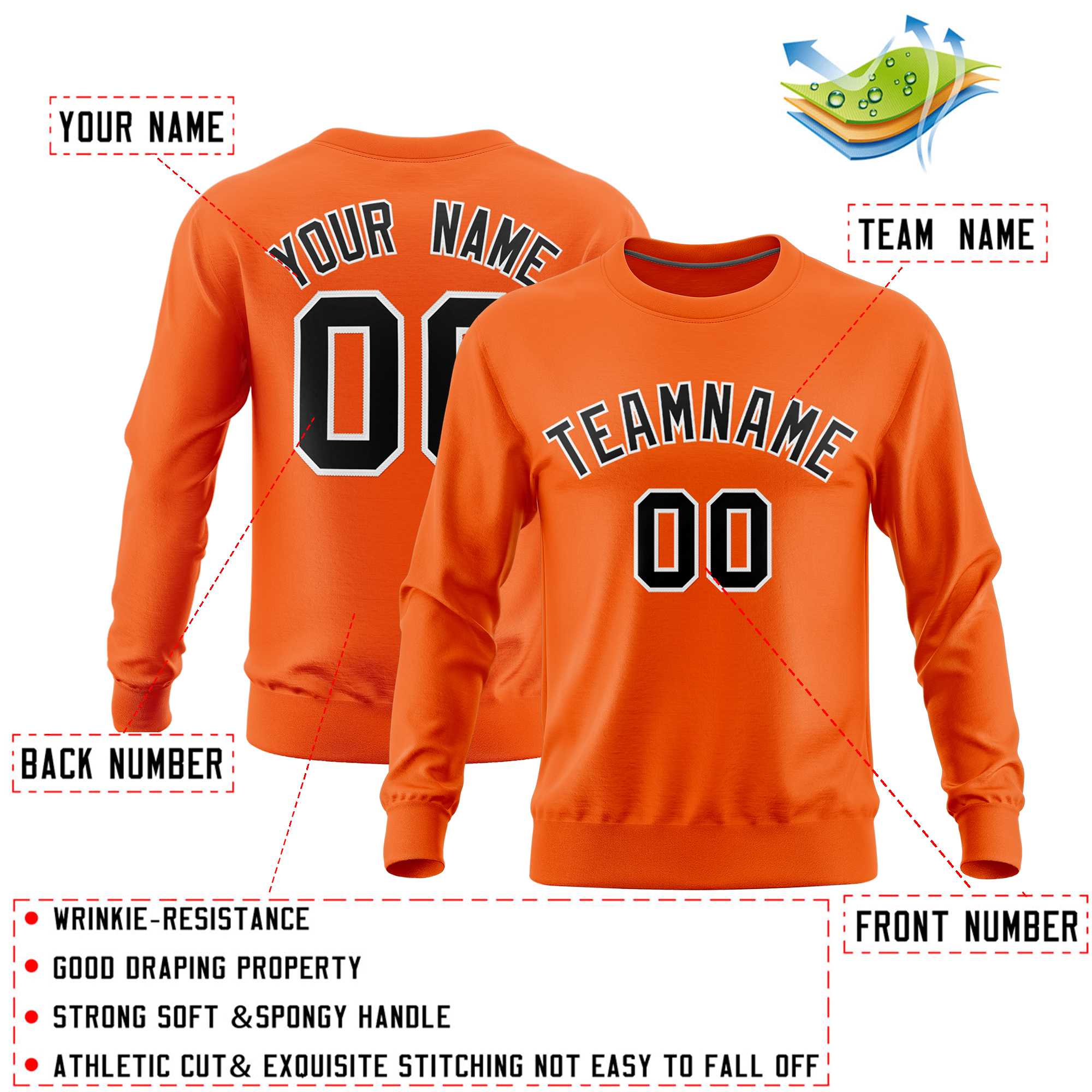 Custom Orange Classic Style Personalized Uniform Pullover Hoodie| KXKSHOP