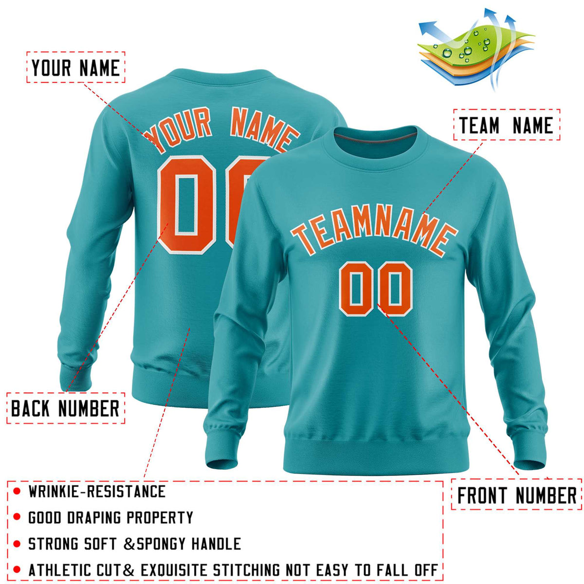 Custom Aqua Classic Style Personalized Uniform Pullover Hoodie| KXKSHOP