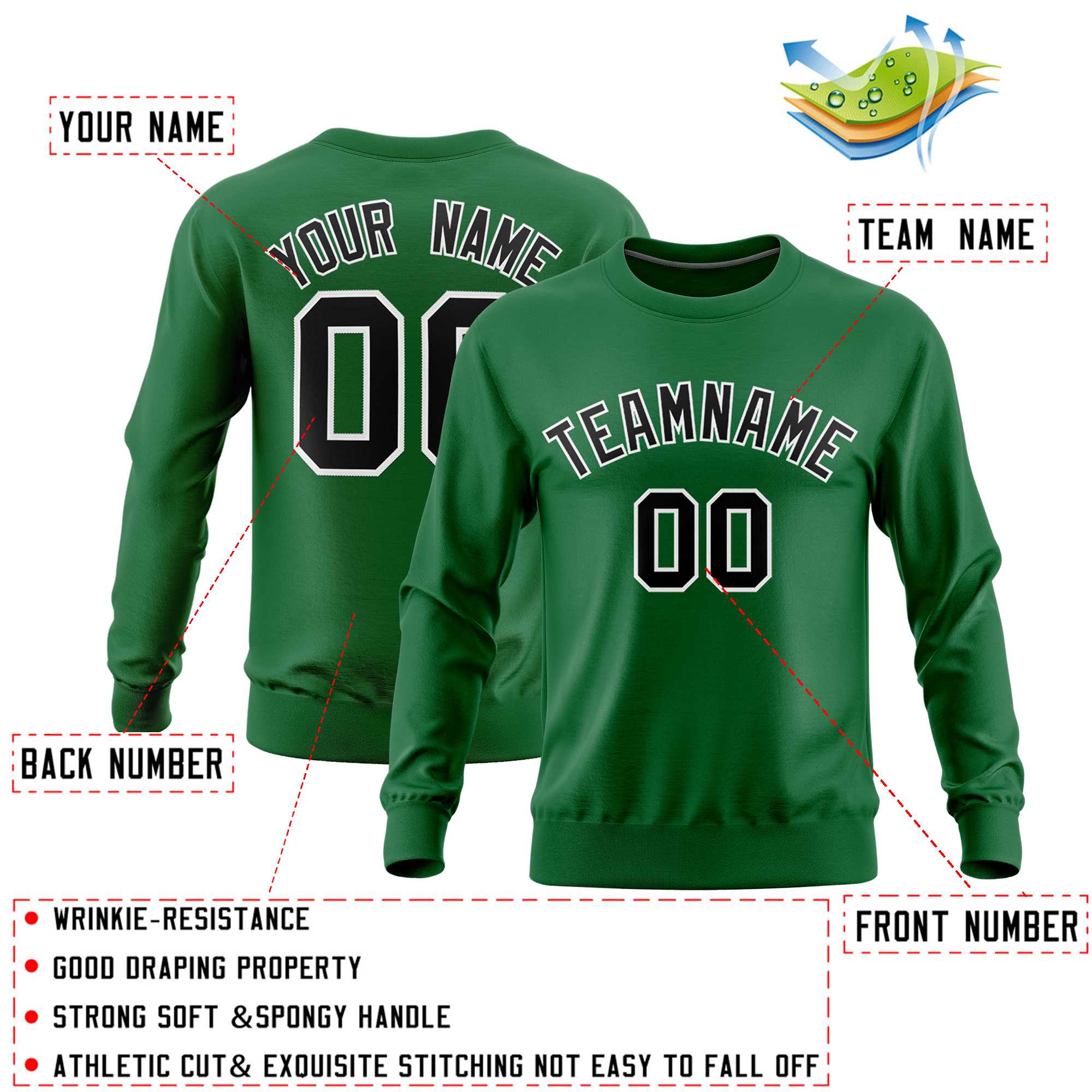 Custom Kelly Green Classic Style Personalized Uniform Pullover Hoodie| KXKSHOP