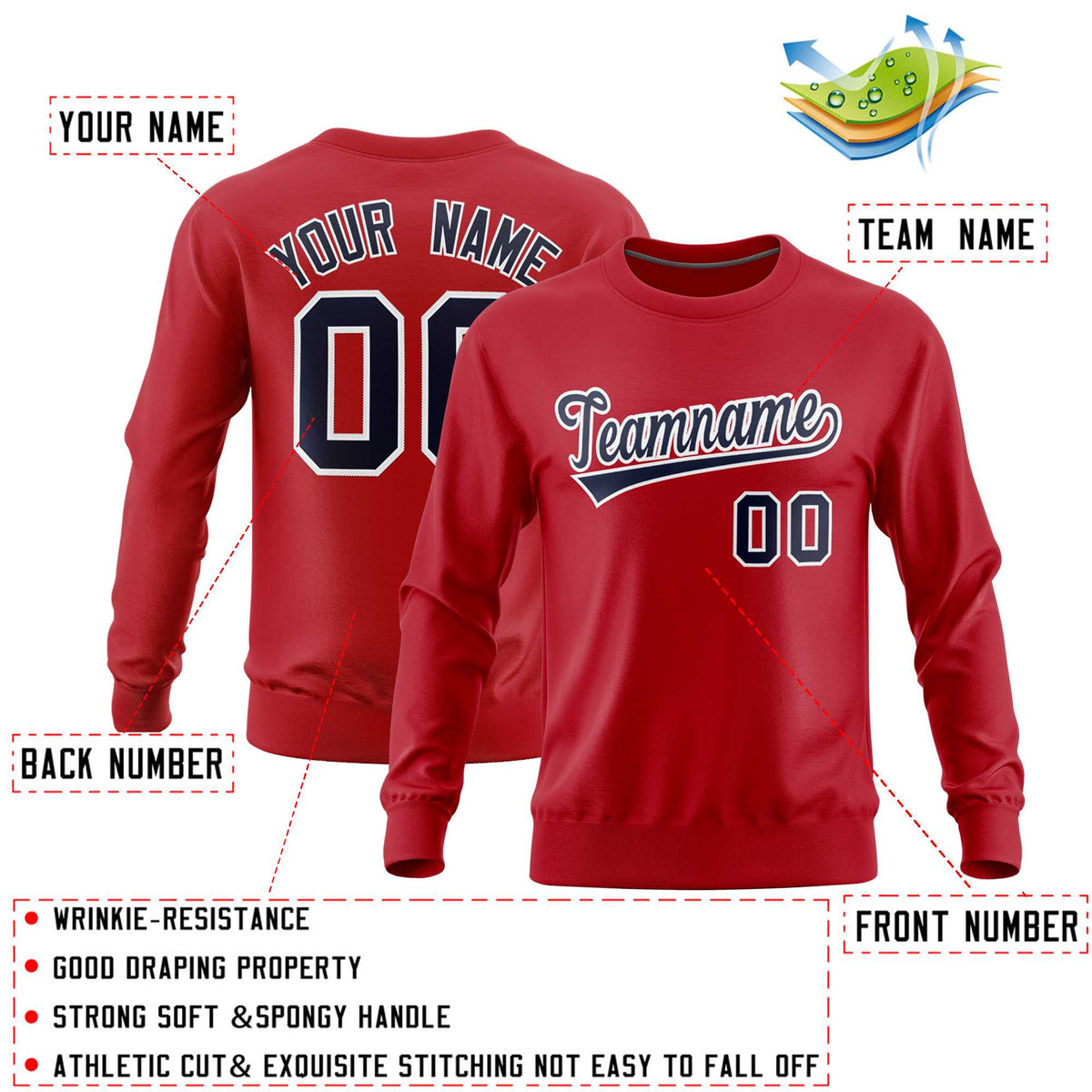 Custom Red Classic Style Personalized Uniform Pullover Hoodie| KXKSHOP