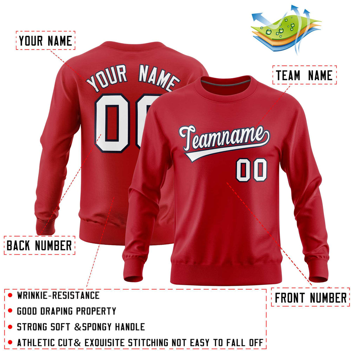 Custom Red Classic Style Personalized Uniform Pullover Hoodie| KXKSHOP