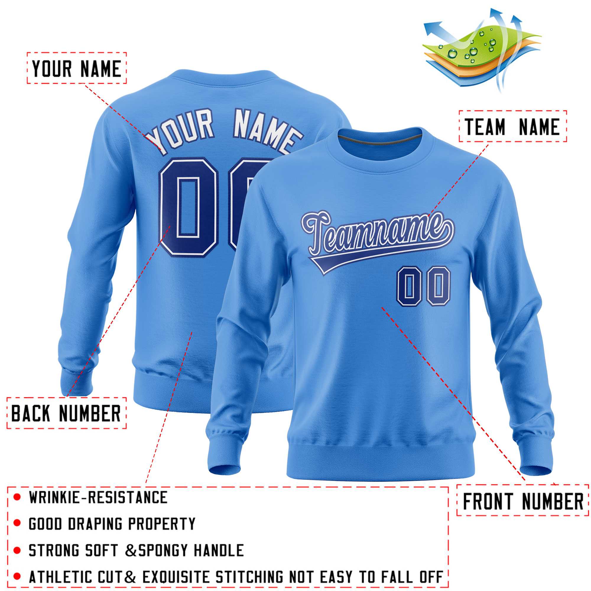 Custom Powder Blue Classic Style Personalized Uniform Pullover Hoodie| KXKSHOP