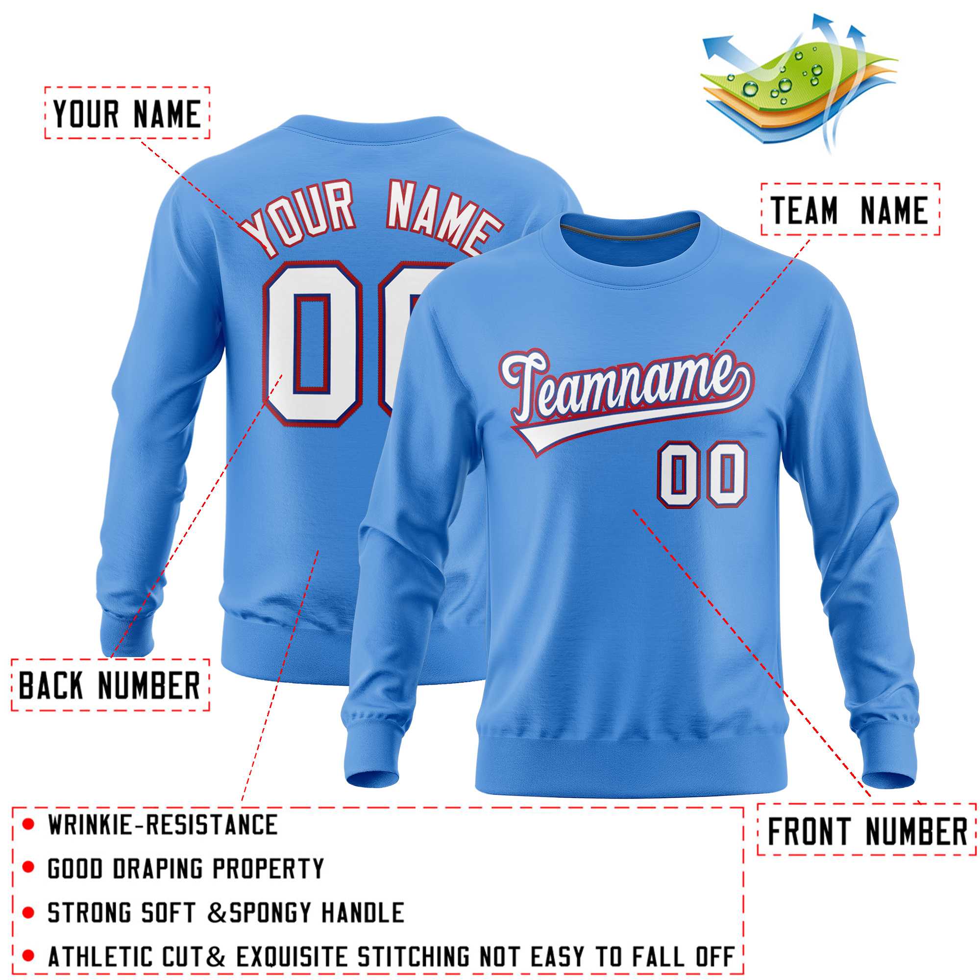Custom Powder Blue Classic Style Personalized Uniform Pullover Hoodie| KXKSHOP