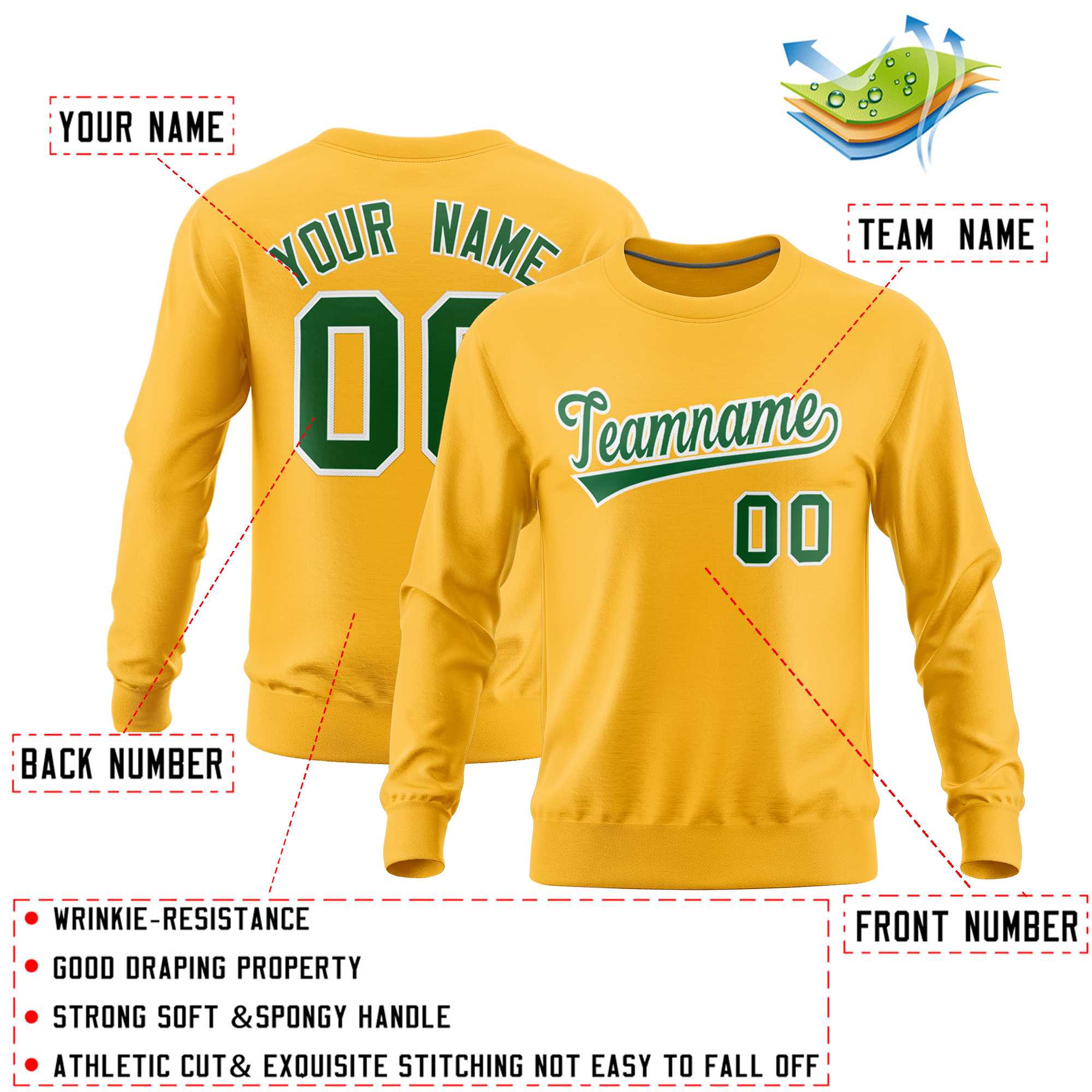 Custom Gold Classic Style Personalized Uniform Pullover Hoodie| KXKSHOP