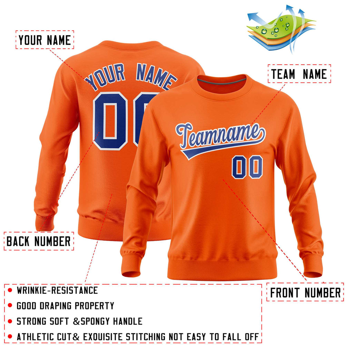 Custom Orange Classic Style Personalized Uniform Pullover Hoodie| KXKSHOP