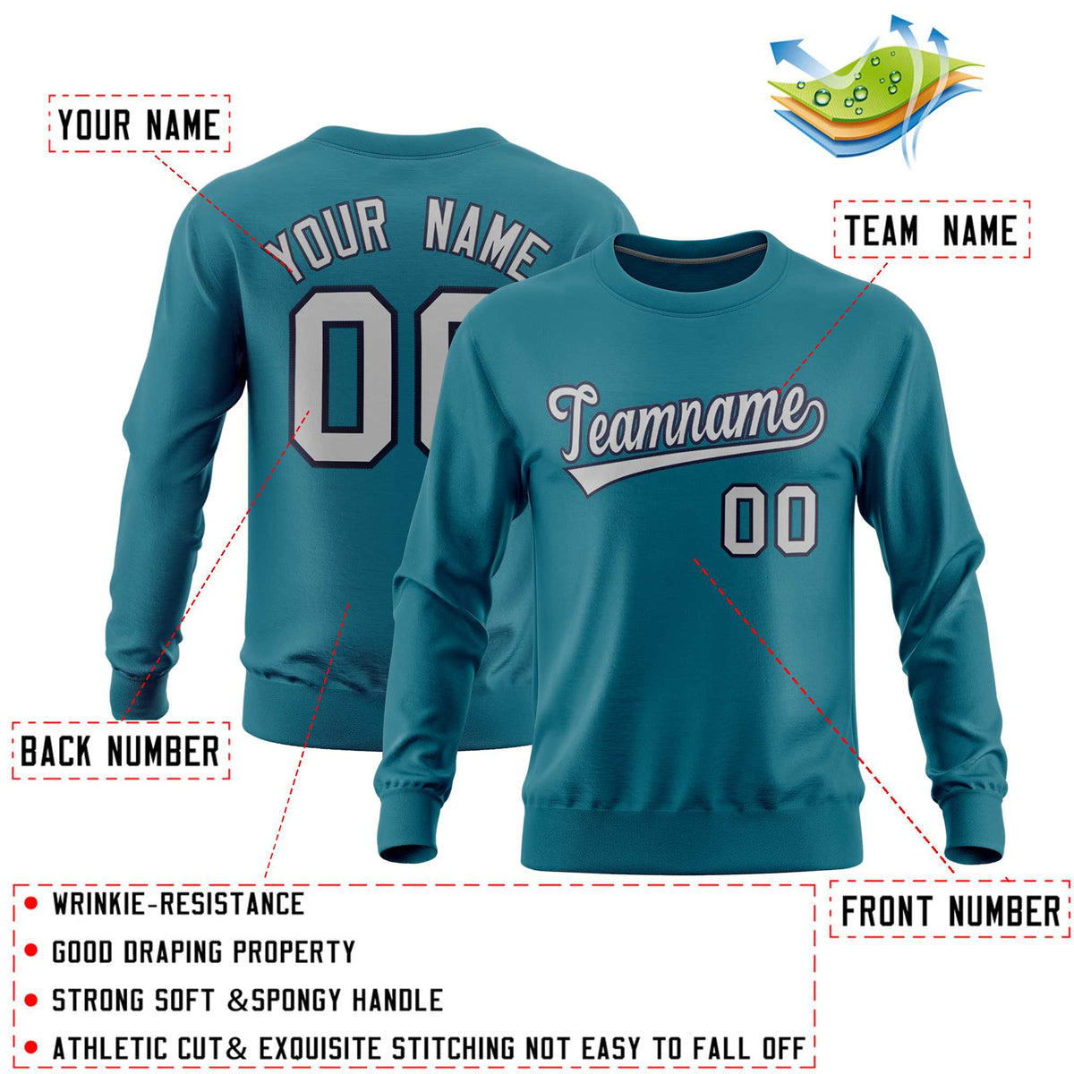 Custom Aqua Classic Style Personalized Uniform Pullover Hoodie| KXKSHOP