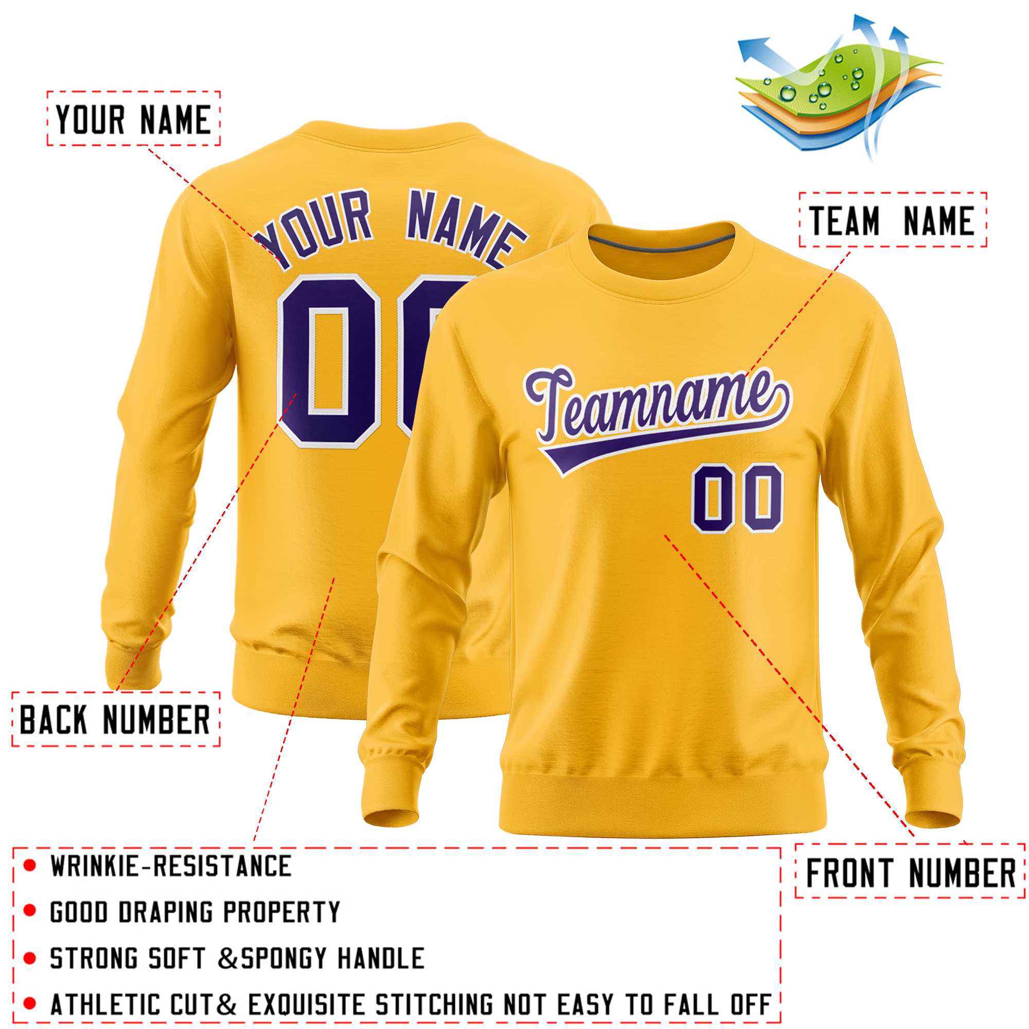 Custom Gold Classic Style Personalized Uniform Pullover Hoodie| KXKSHOP