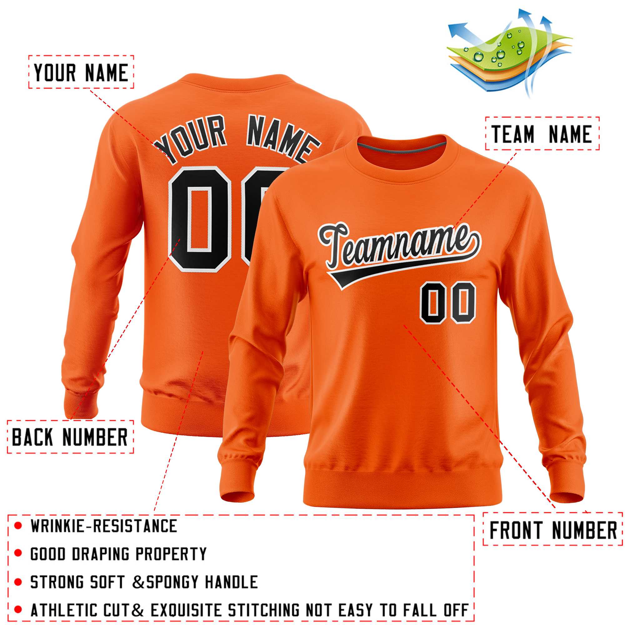 Custom Orange Classic Style Personalized Uniform Pullover Hoodie| KXKSHOP