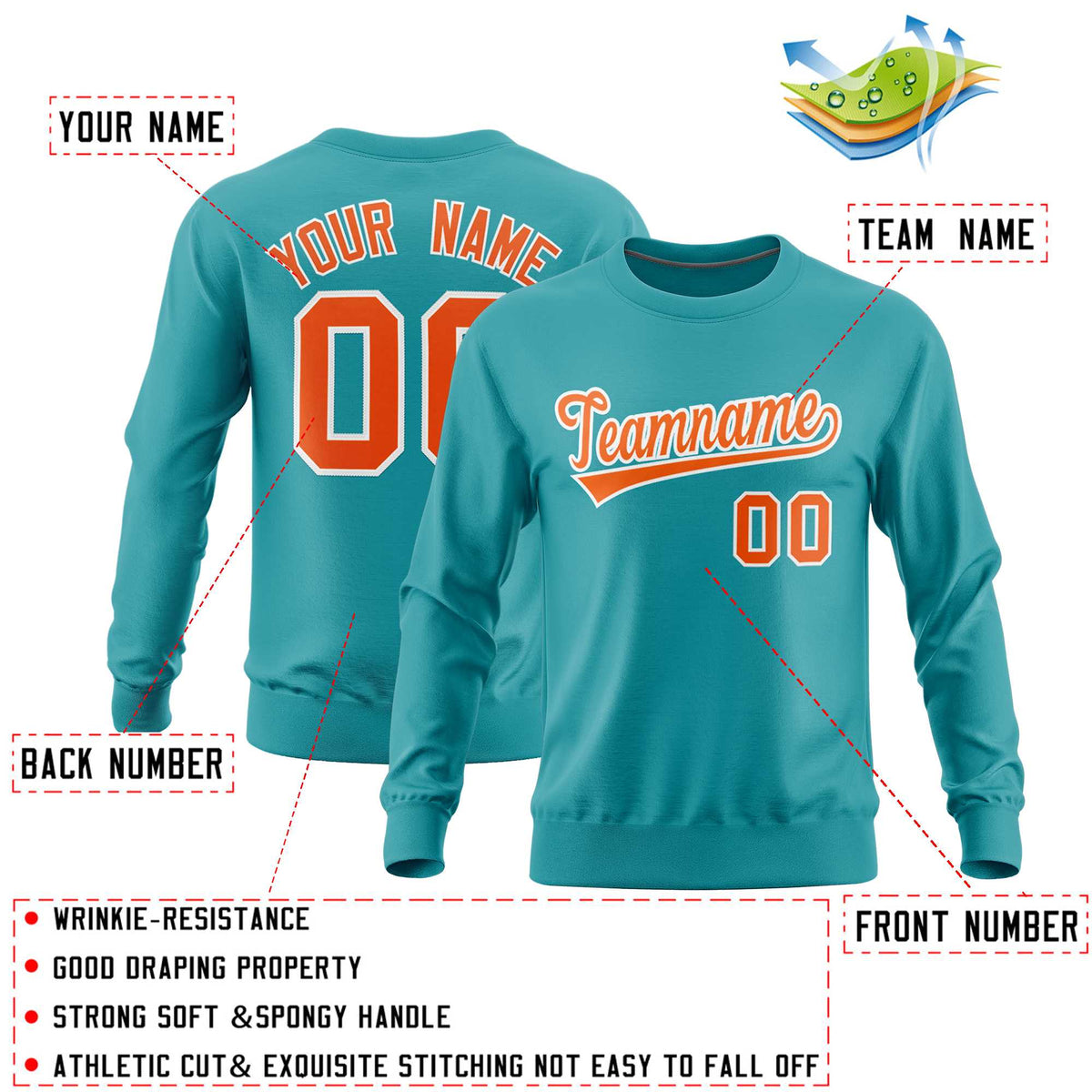 Custom Aqua Classic Style Personalized Uniform Pullover Hoodie| KXKSHOP