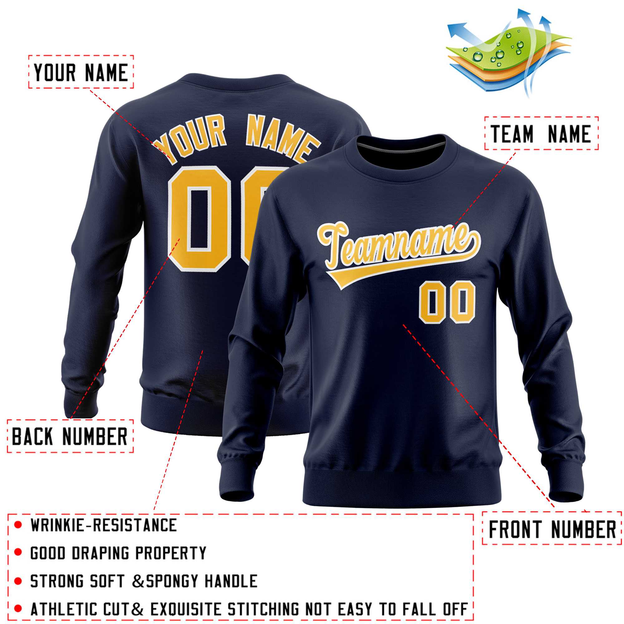 Custom Navy Classic Style Personalized Uniform Pullover Hoodie| KXKSHOP