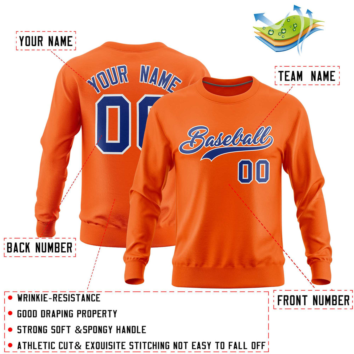 Custom Orange Classic Style Personalized Uniform Pullover Hoodie| KXKSHOP