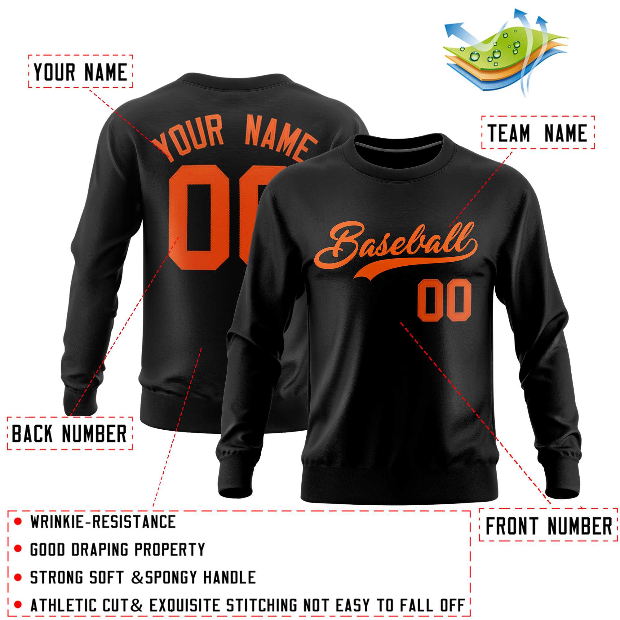 Custom Black Classic Style Personalized Uniform Pullover Hoodie| KXKSHOP