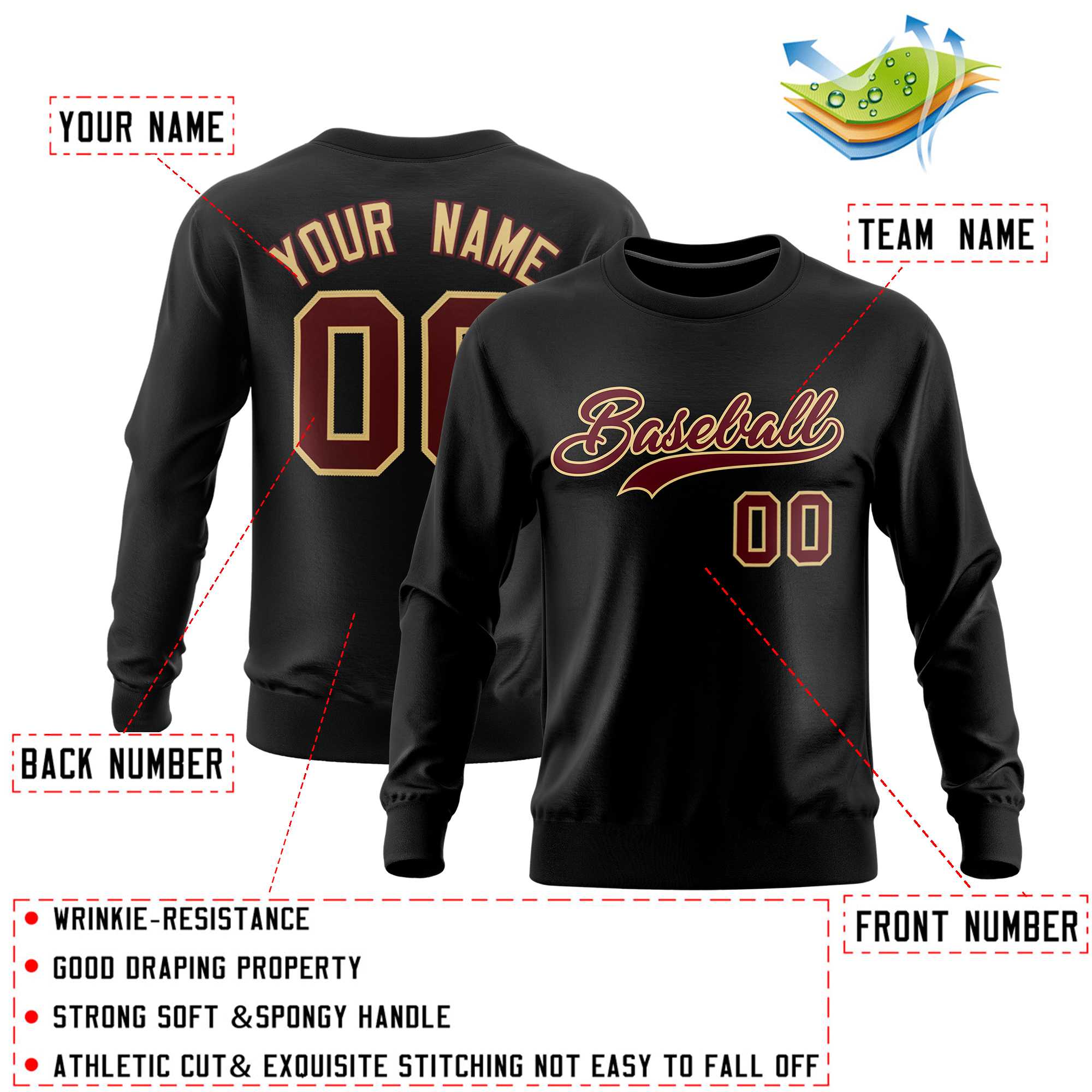 Custom Black Classic Style Personalized Uniform Pullover Hoodie| KXKSHOP