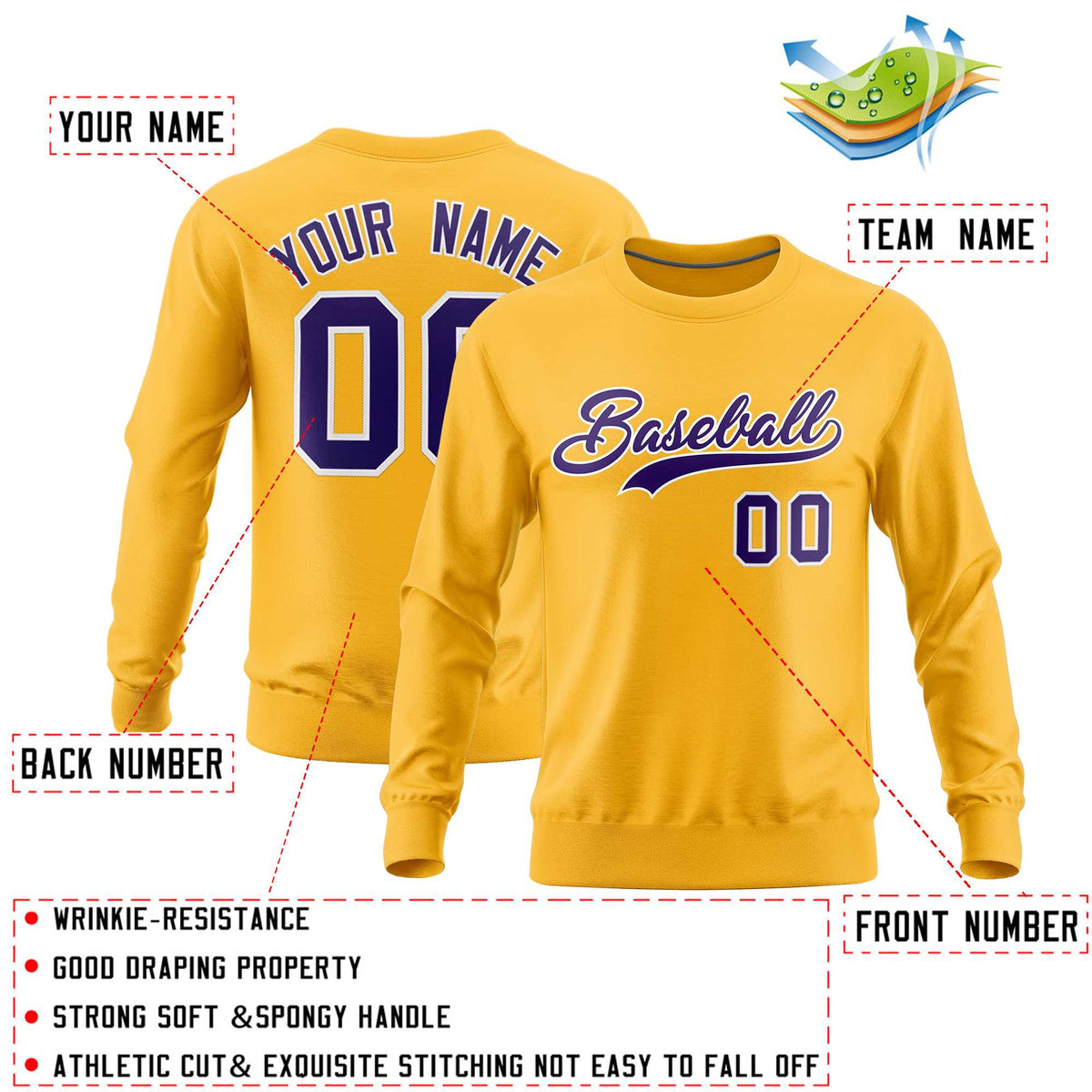 Custom Gold Classic Style Personalized Uniform Pullover Hoodie| KXKSHOP