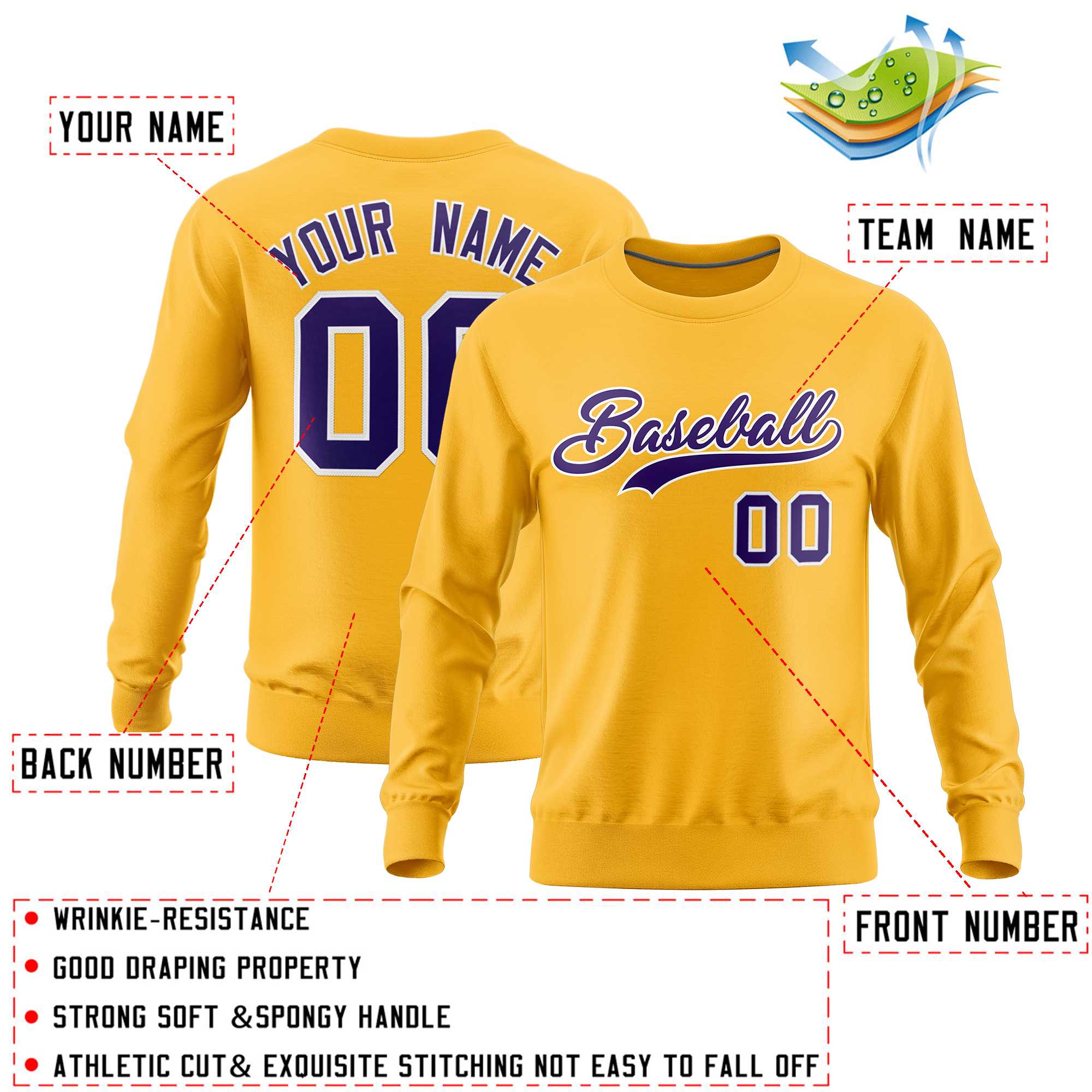 Custom Gold Classic Style Personalized Uniform Pullover Hoodie| KXKSHOP