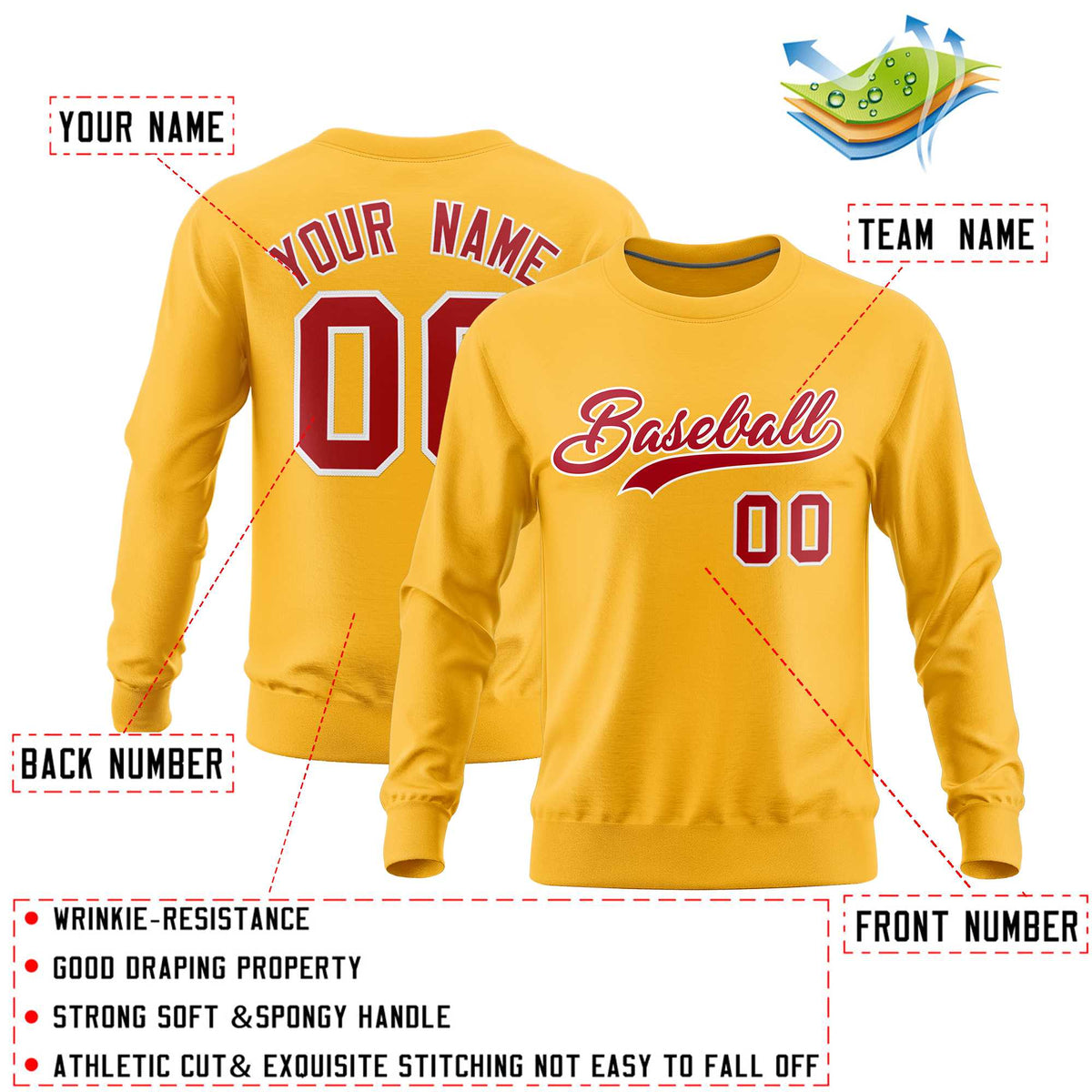 Custom Gold Classic Style Personalized Uniform Pullover Hoodie| KXKSHOP