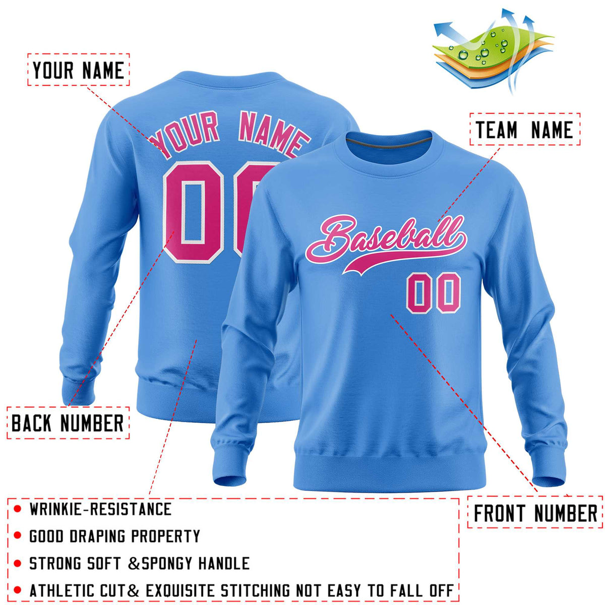 Custom Powder Blue Classic Style Personalized Uniform Pullover Hoodie| KXKSHOP