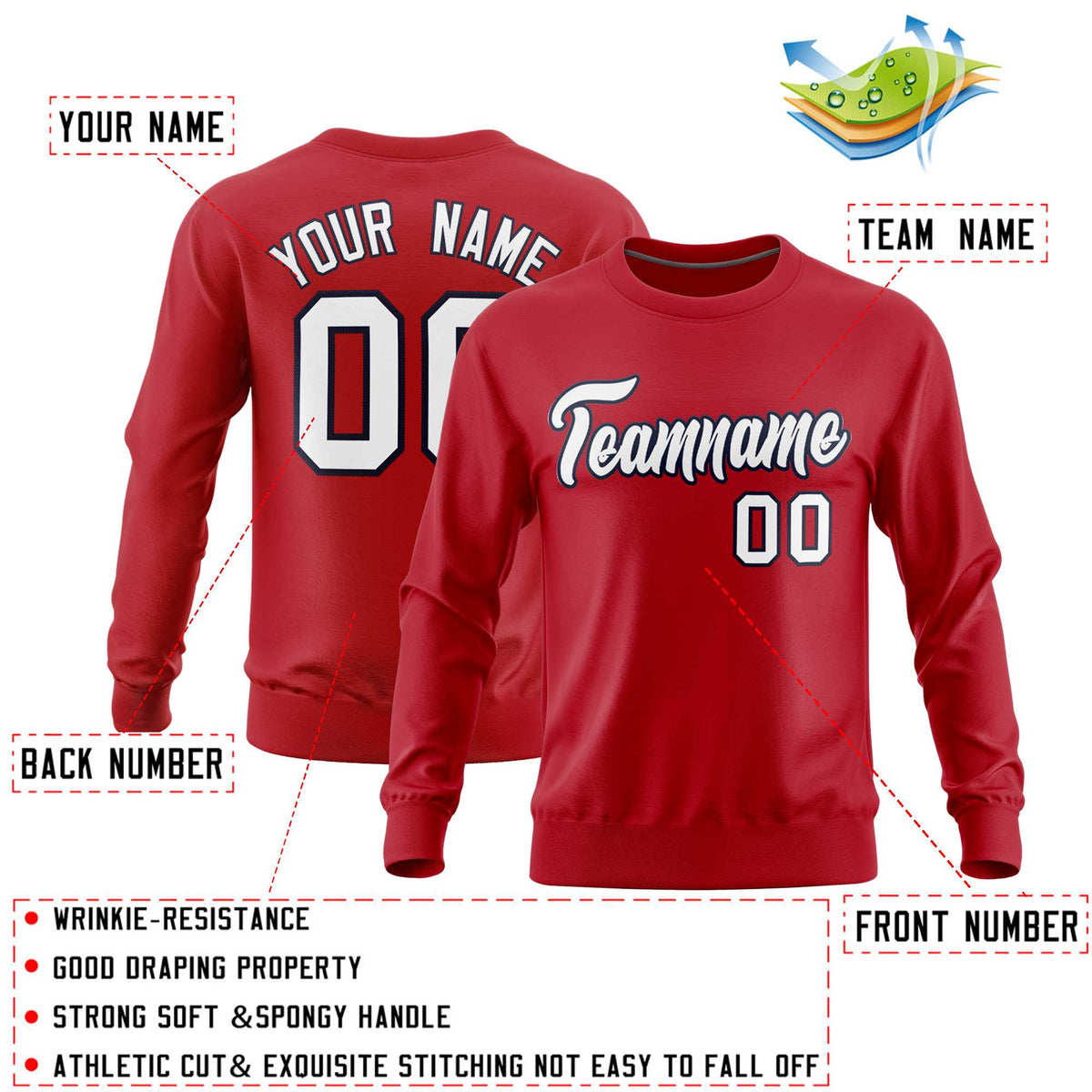 Custom Red Classic Style Personalized Uniform Pullover Hoodie| KXKSHOP