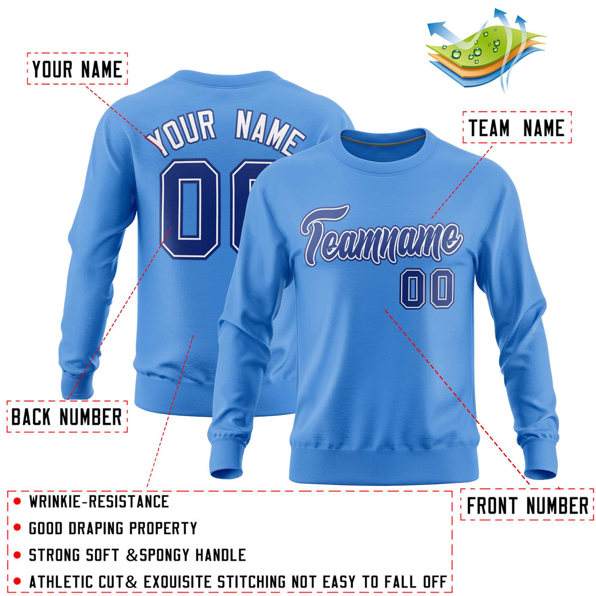 Custom Powder Blue Classic Style Personalized Uniform Pullover Hoodie| KXKSHOP