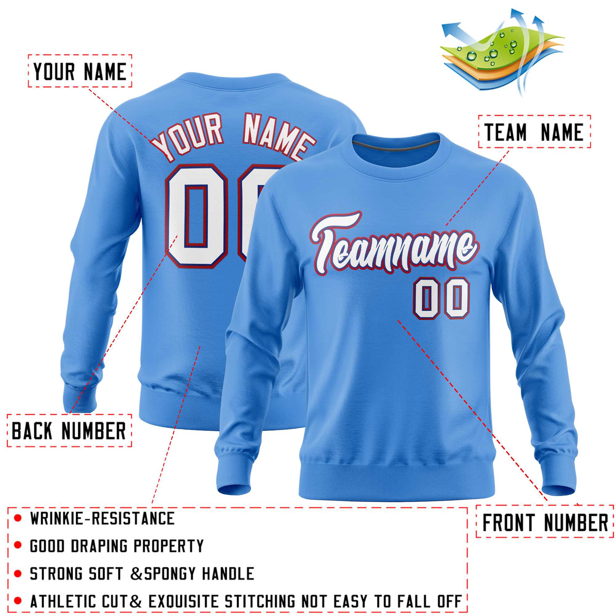 Custom Powder Blue Classic Style Personalized Uniform Pullover Hoodie| KXKSHOP