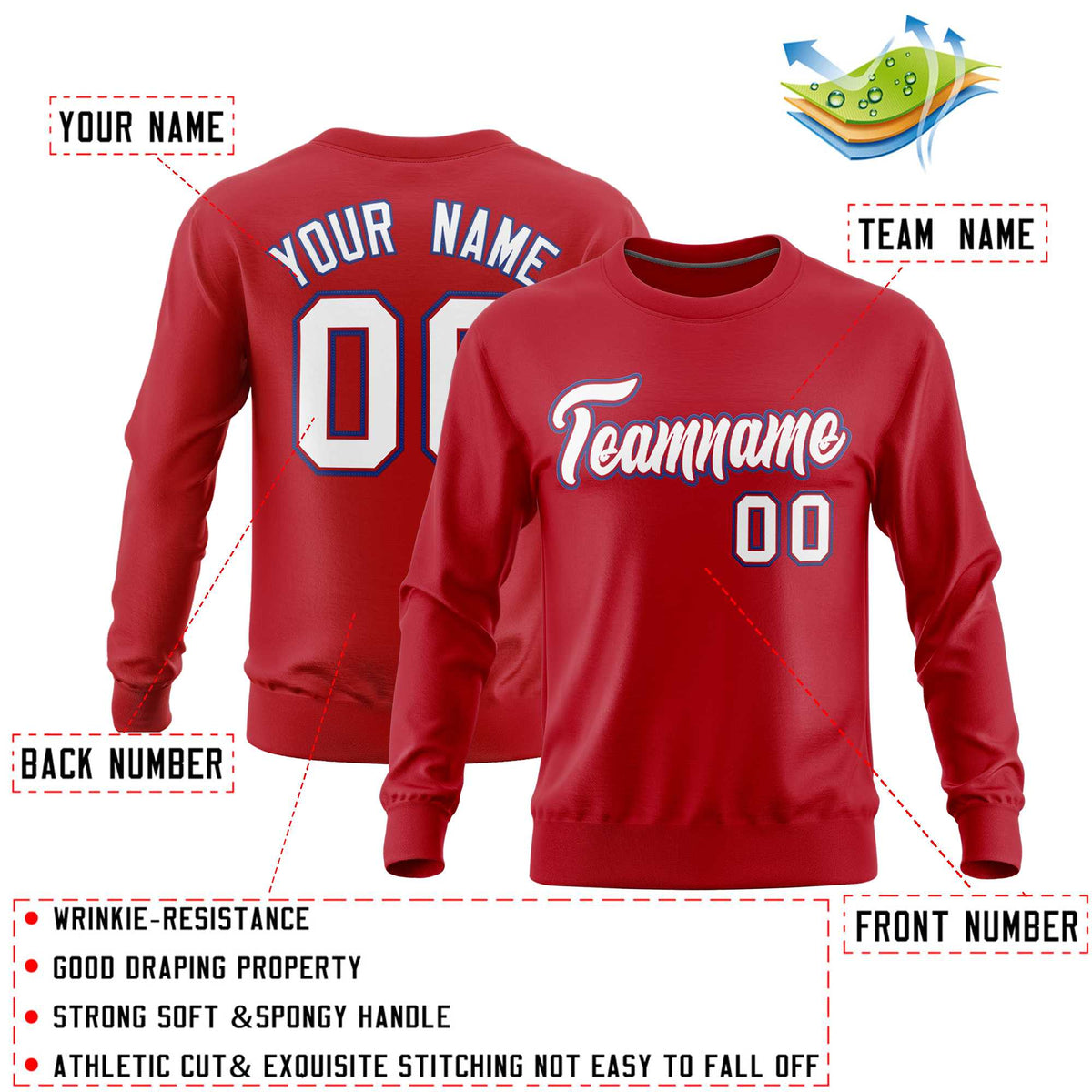 Custom Red Classic Style Personalized Uniform Pullover Hoodie| KXKSHOP