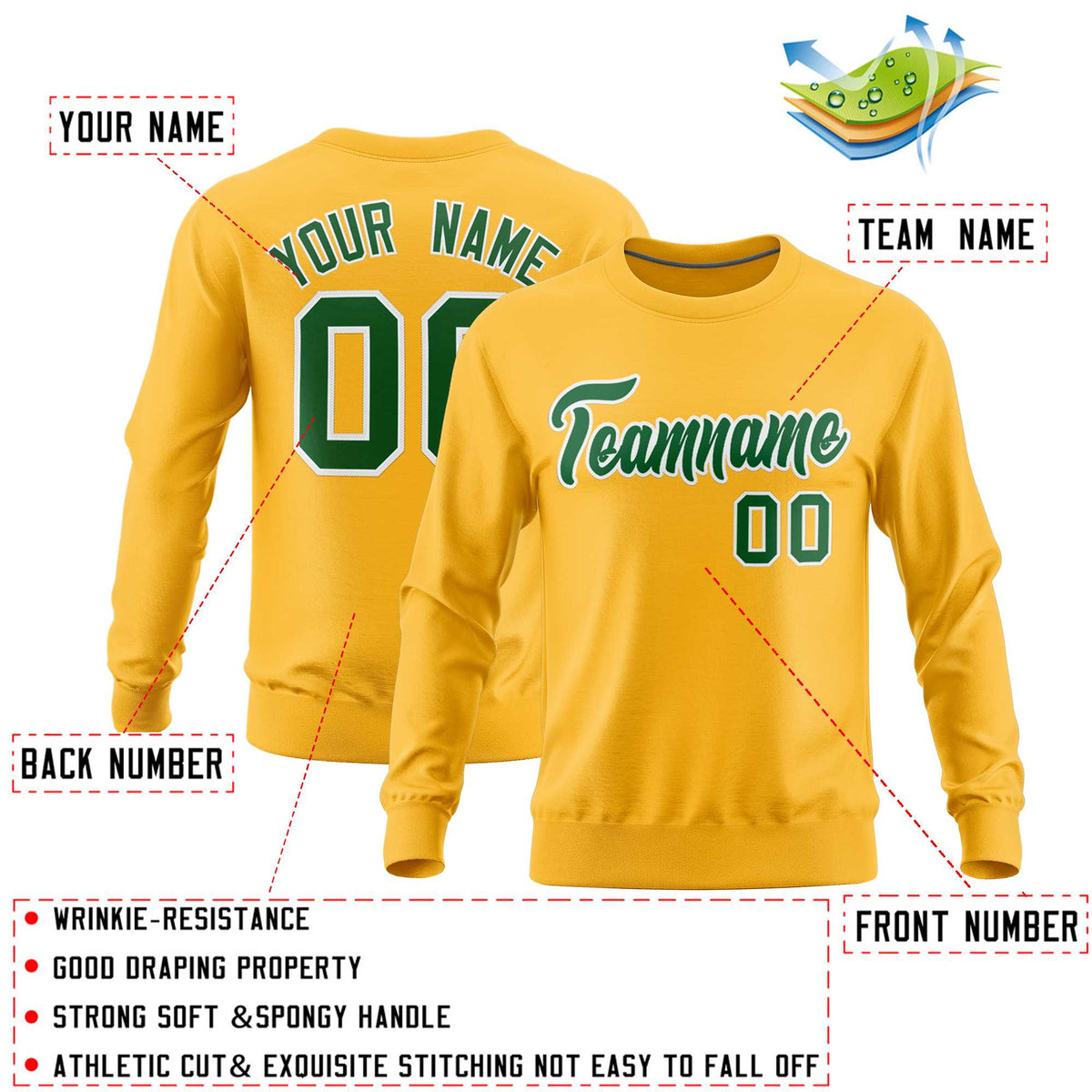 Custom Gold Classic Style Personalized Uniform Pullover Hoodie| KXKSHOP