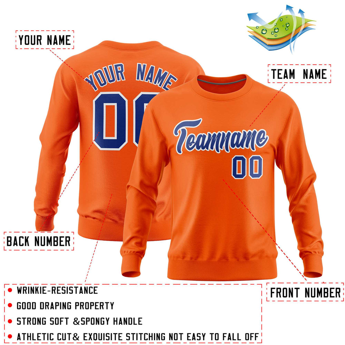 Custom Orange Classic Style Personalized Uniform Pullover Hoodie| KXKSHOP
