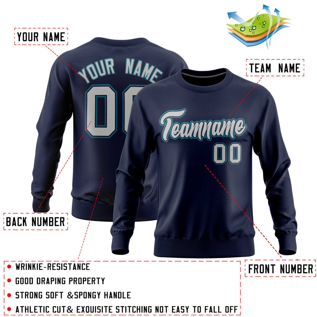 Custom Navy Classic Style Personalized Uniform Pullover Hoodie| KXKSHOP