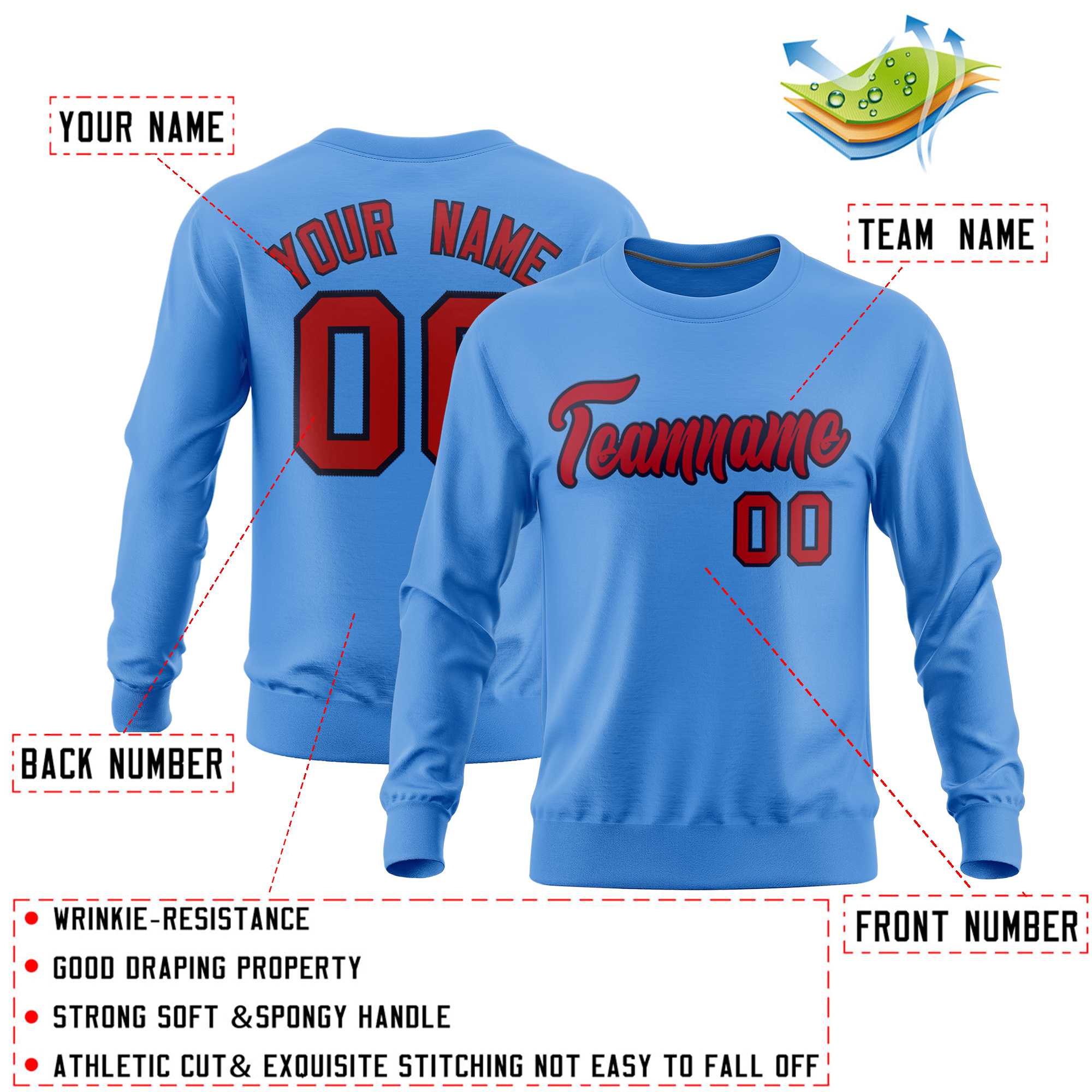 Custom Powder Blue Classic Style Personalized Uniform Pullover Hoodie| KXKSHOP