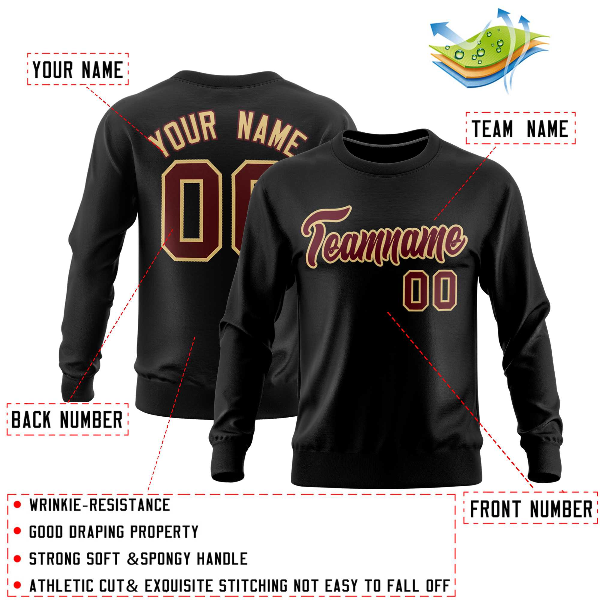 Custom Black Classic Style Personalized Uniform Pullover Hoodie| KXKSHOP