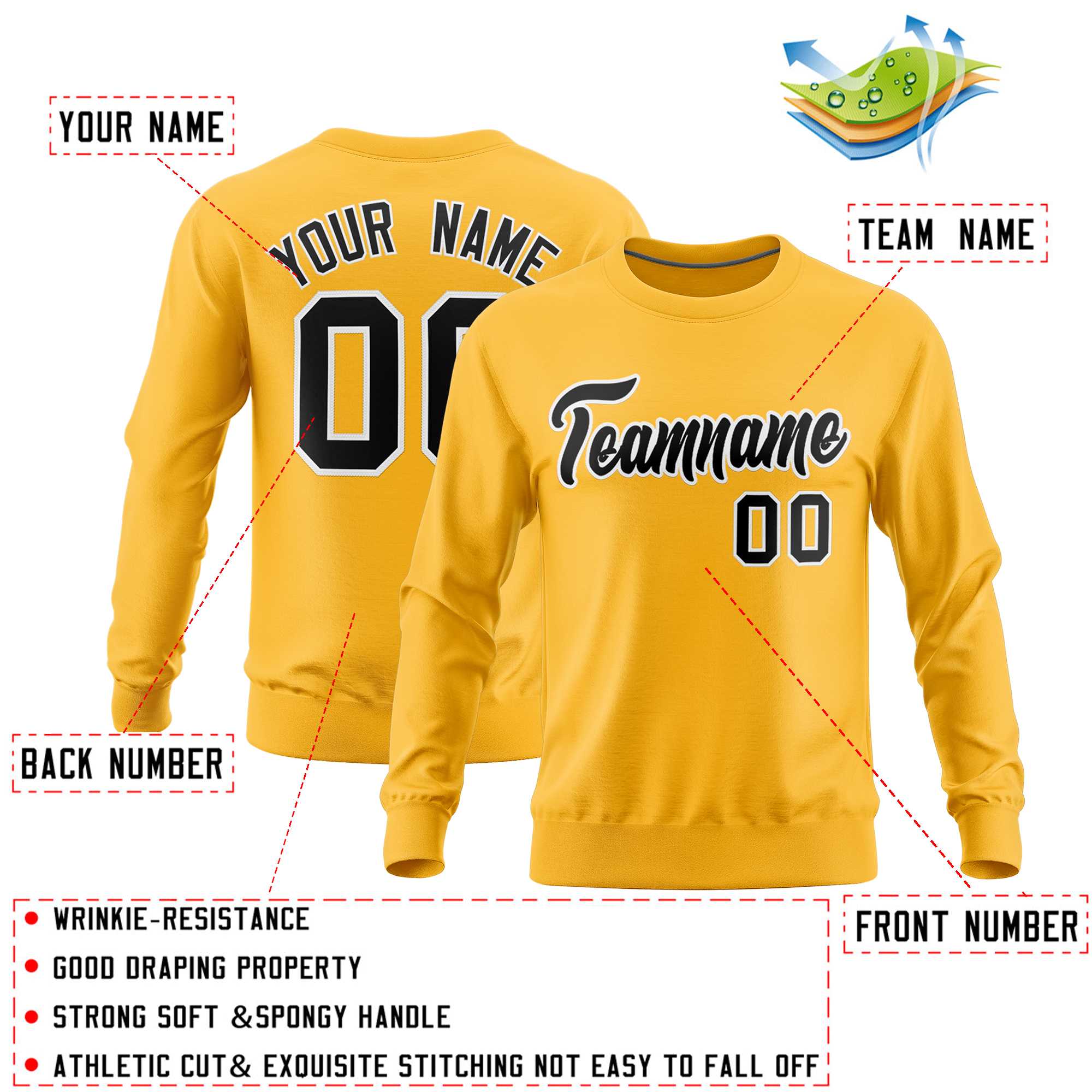 Custom Gold Classic Style Personalized Uniform Pullover Hoodie| KXKSHOP