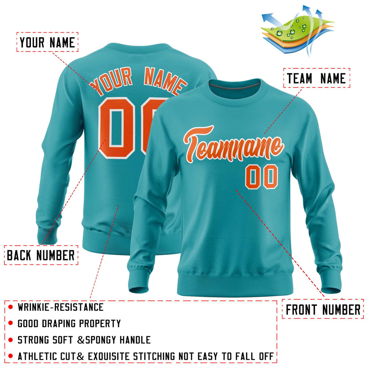 Custom Aqua Classic Style Personalized Uniform Pullover Hoodie| KXKSHOP