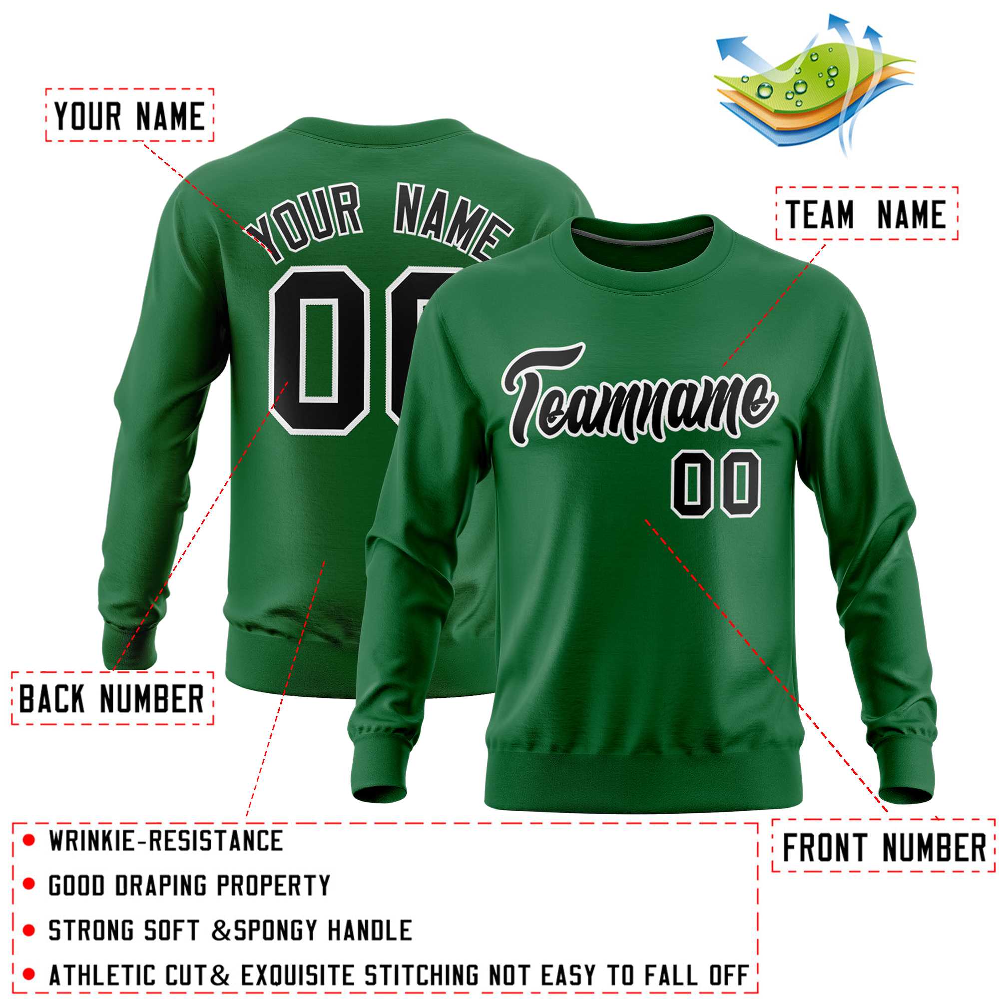 Custom Kelly Green Classic Style Personalized Uniform Pullover Hoodie| KXKSHOP