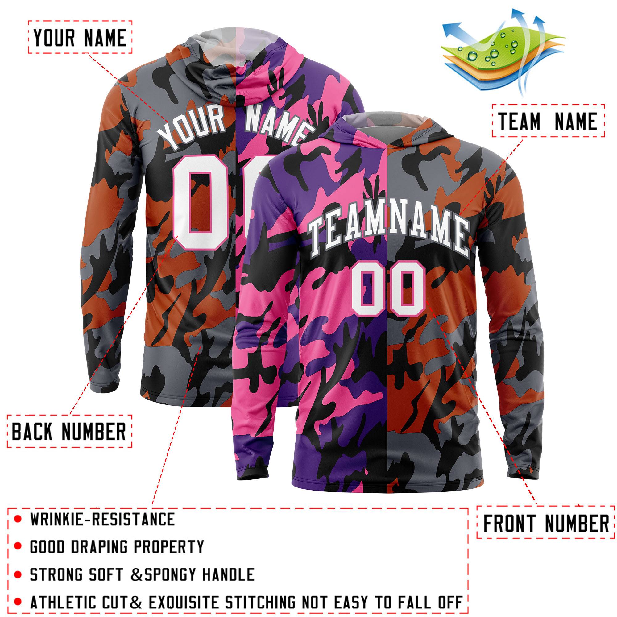 Custom Purple Pink-Black Personalized Camo Design Quick Dry Lightweight Hoodie| KXKSHOP