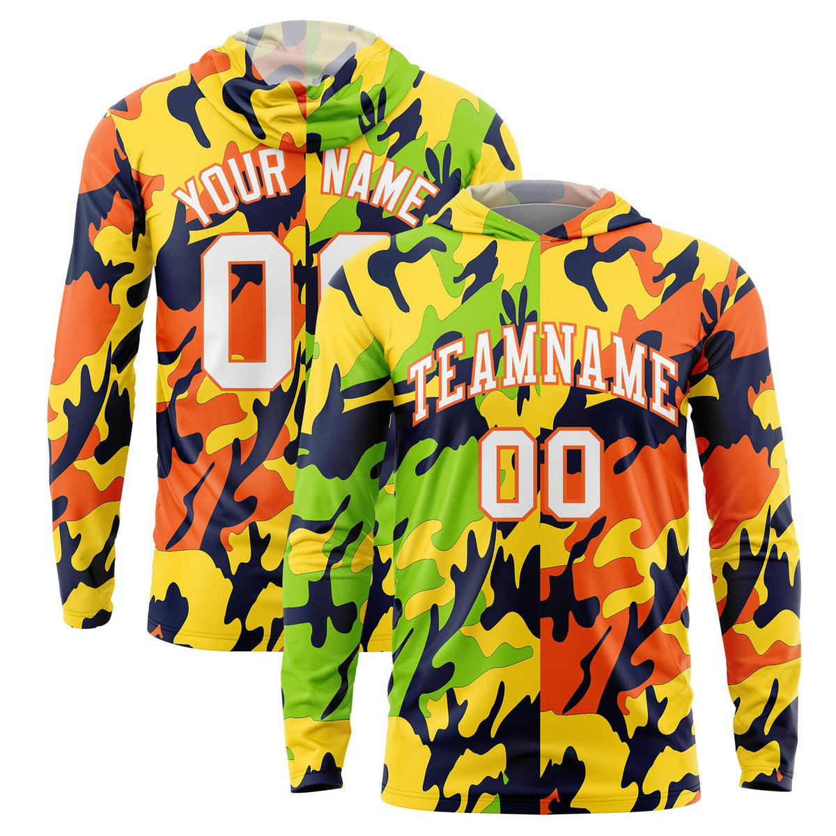 Custom Neon Green Gold-Navy Personalized Camo Design Quick Dry Lightweight Hoodie| KXKSHOP