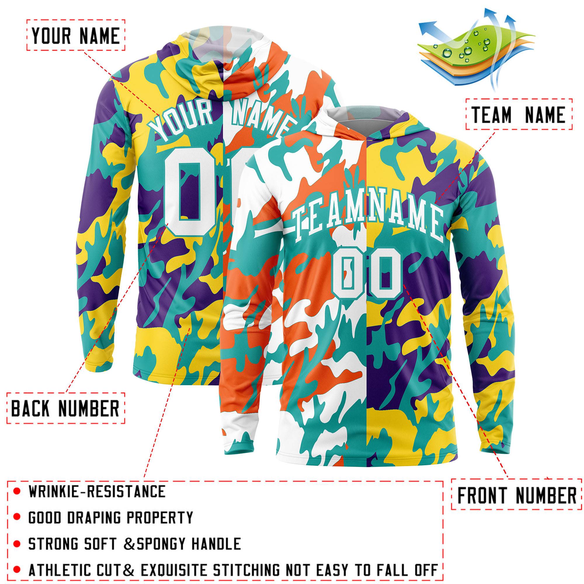 Custom White Orange-Aqua Personalized Camo Design Quick Dry Lightweight Hoodie| KXKSHOP