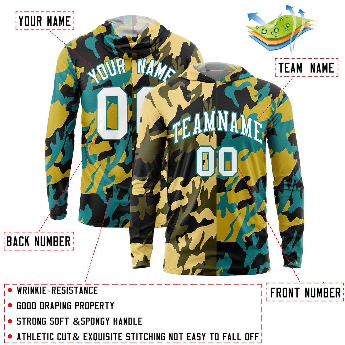 Custom Khaki Black-Olive Personalized Camo Design Quick Dry Lightweight Hoodie| KXKSHOP