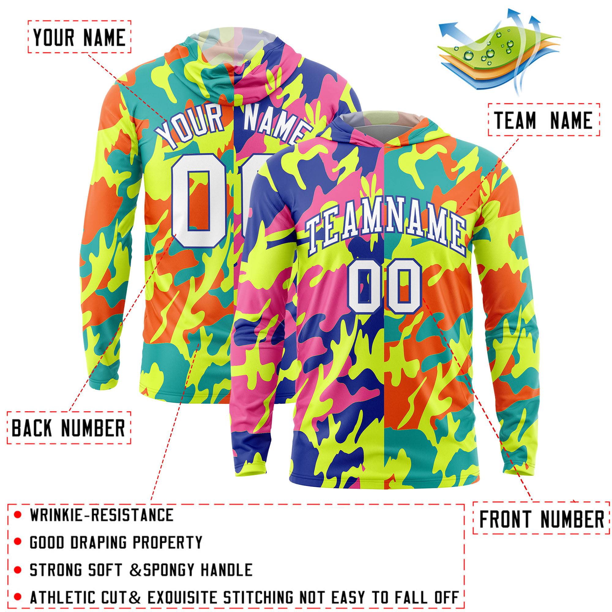 Custom Royal Pink-Neon Green Personalized Camo Design Quick Dry Lightweight Hoodie| KXKSHOP