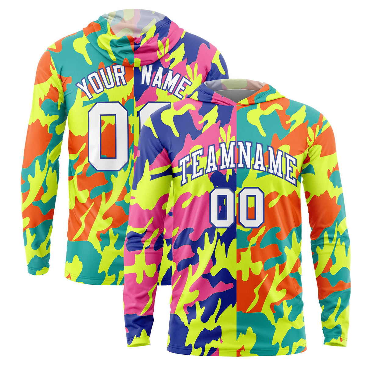 Custom Royal Pink-Neon Green Personalized Camo Design Quick Dry Lightweight Hoodie| KXKSHOP