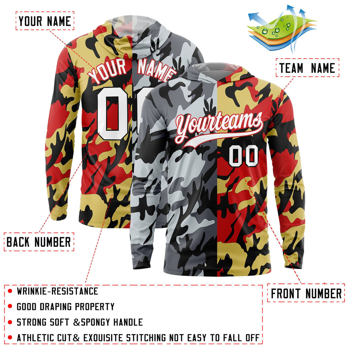 Custom Black Gray-Silver Personalized Camo Design Quick Dry Lightweight Hoodie| KXKSHOP